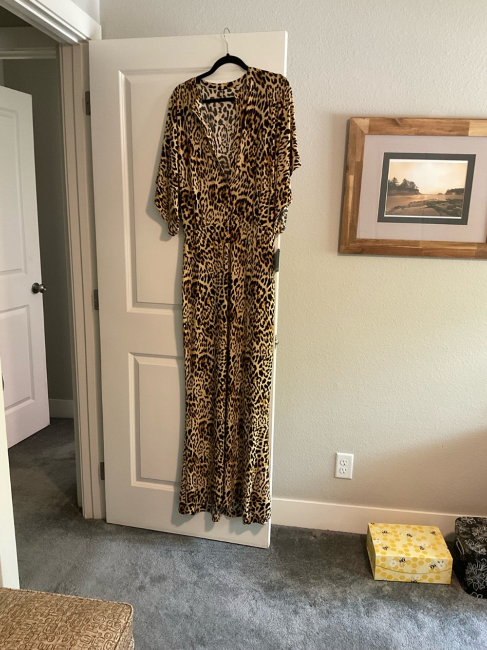 Norma Kamali Leopard Print V-Neck Gown-Brown/Black